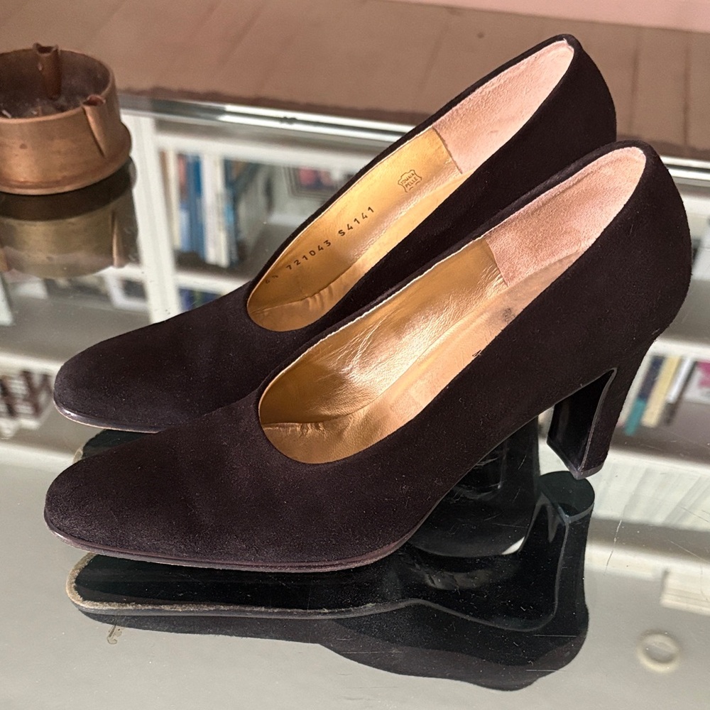 Bruno Magli Dark Brown Suede Block Heel Pumps